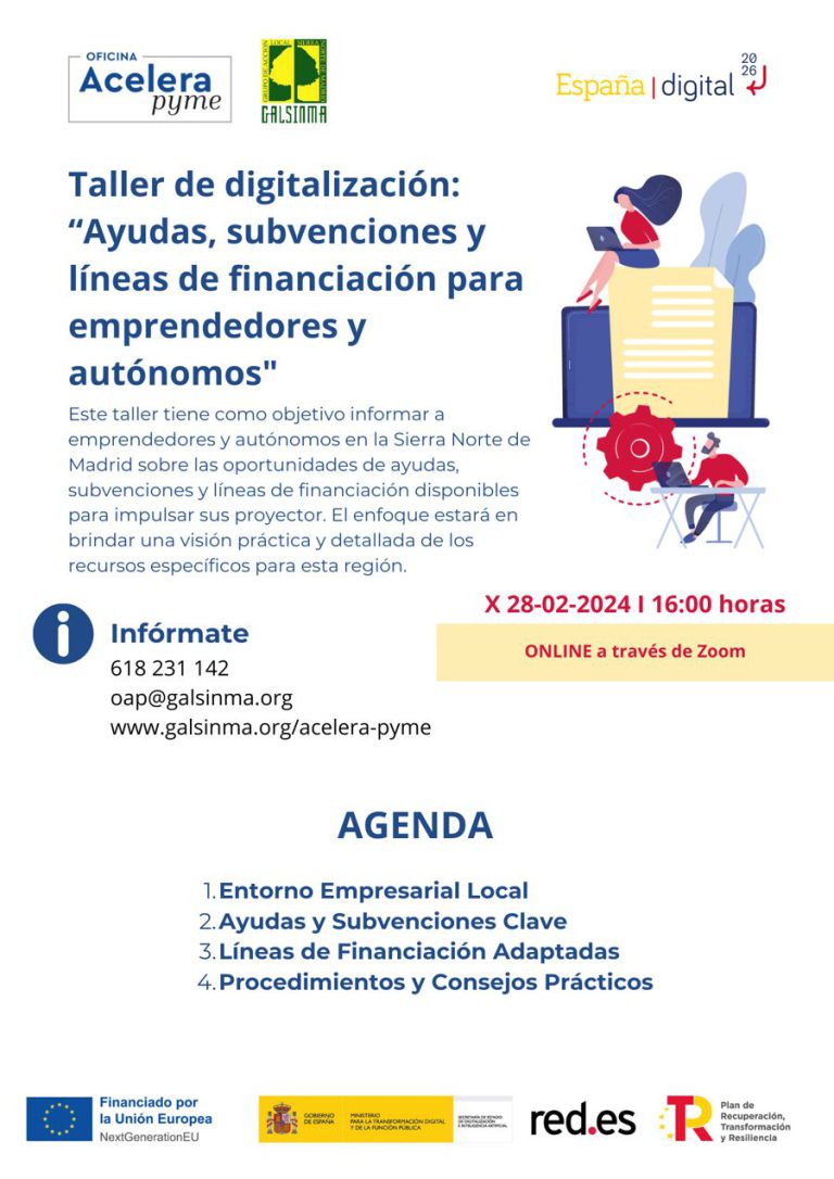 Taller de digitalización: ayudas, subvenciones y líneas de financiación para emprendedores y autónomos